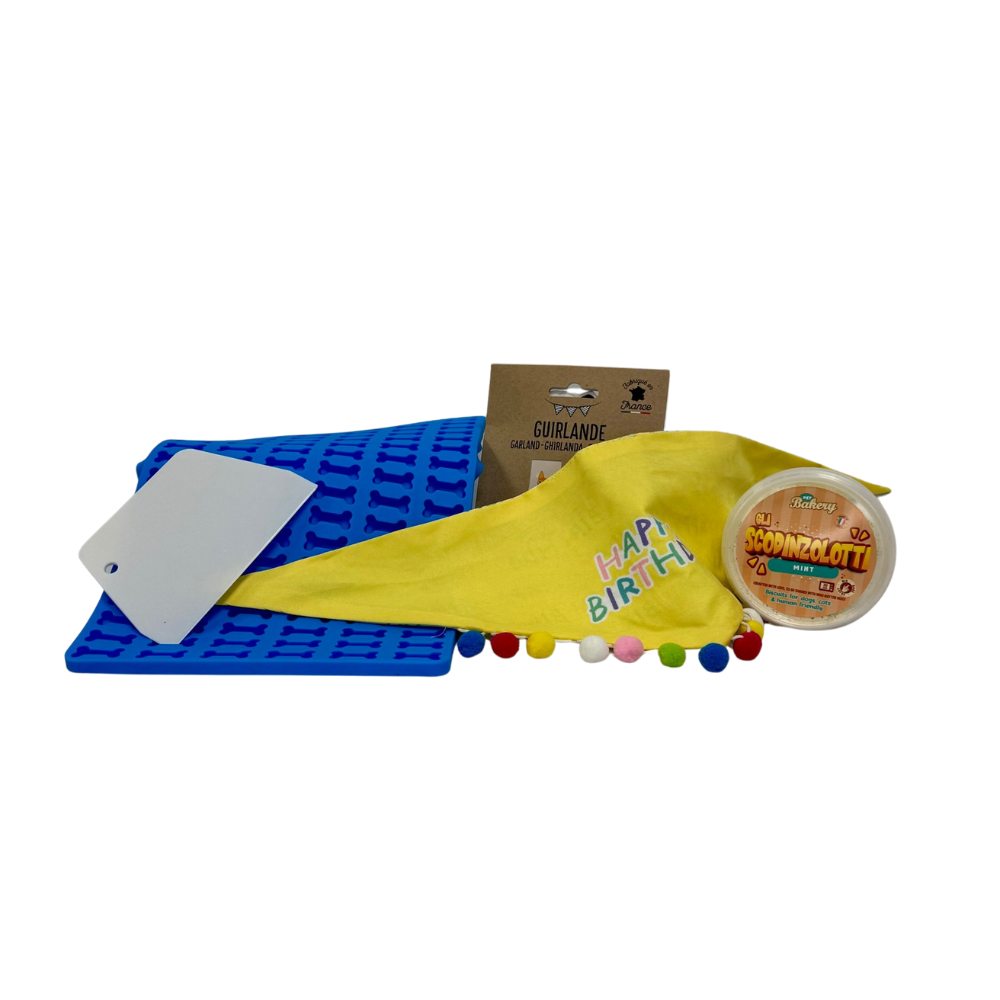 Van bandana, hondenkokjes tot bakvorm en hondenslinger, complete feestset in één